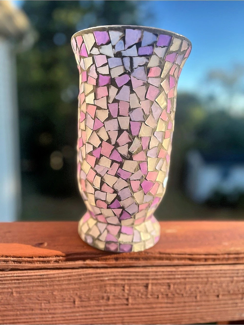Vintage Home Interiors Mosaic Glass Vase in Purple & Pink Like New